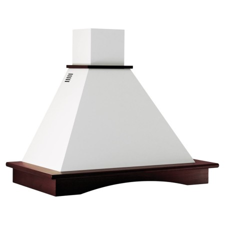 Hota rustica K Design Emily 60 cm, putere de absorbtie 500 mc/h, Alb, rama lemn natur