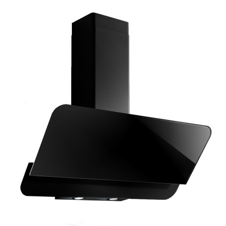 Hota de perete K Design Farfalla Black 90 cm, putere de absorbtie 500 mc/h, Sticla neagra / Inox vopsit negru